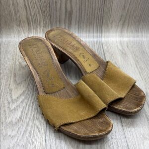 Italian Shoemakers Tan Mules with Wooden Heel